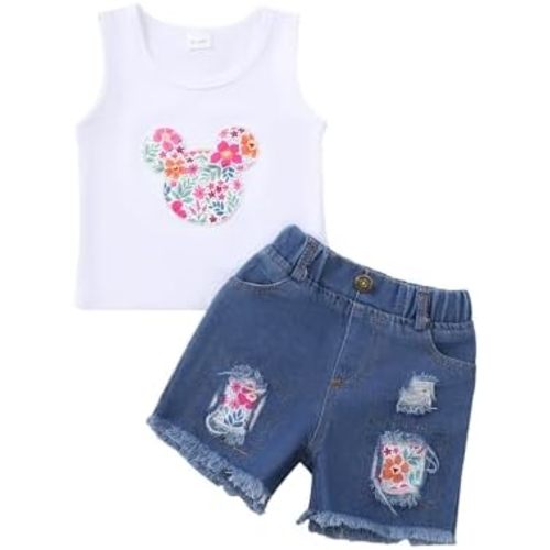 Mikrdoo Toddler Baby Girl Clothes Summer Denim Jean Short Sets for 6M-4T