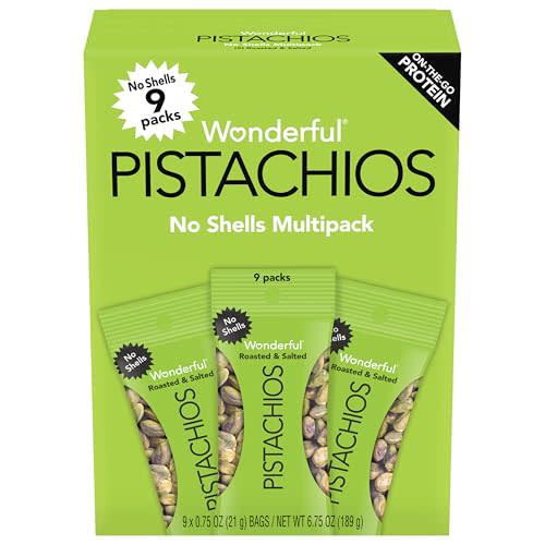 Wonderful Pistachios No Shells, Roasted & Salted Nuts, 0.75 Ounce Bag (Pack of 9), Protein Snacks, Gluten Free, On-the-Go, Individually Wrapped Snacks