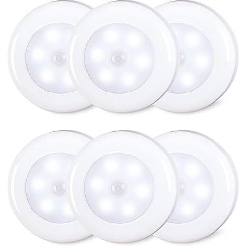 STAR-SPANGLED 2.8” LED Motion Sensor Light Indoor AAA Battery, 6 Pack White