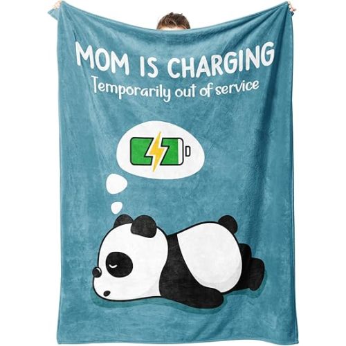 Craftique Funny Birthday Gifts for Mom Christmas- Mom is Charging Blanket- New Moms Gifts for Women, Super Soft Blanket Throw for Napping Travel, 60”×50”