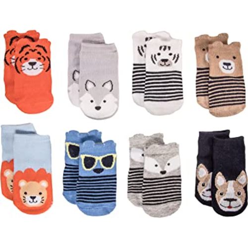 Little Me 8-Pack Baby Socks, Animal Charter Themed, 0-12 Months