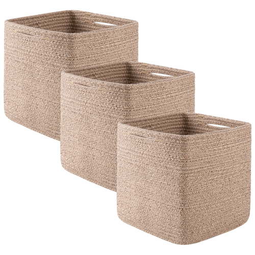 CHERISHGARD 3 Pieces Cube Storage Baskets，Square Woven Rope Basket，Square Baskets for Organizing