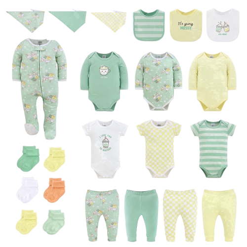 The Peanutshell Cu-Tea Baby Clothes Layette Gift Set with Baby Socks and Sleepers, 6-9 Months, 23 Piece