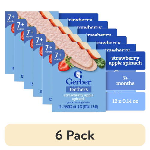 (6 pack) Gerber Stage 3 Baby Food, Teethers, Strawberry Apple Spinach, 1.7 oz, 12 ct