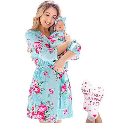 ECO BABY Mommy and Me Robe and Swaddle Set | Maternity Robe and Matching Baby Set for Girl, Boy | Hospital Labor and Delivery