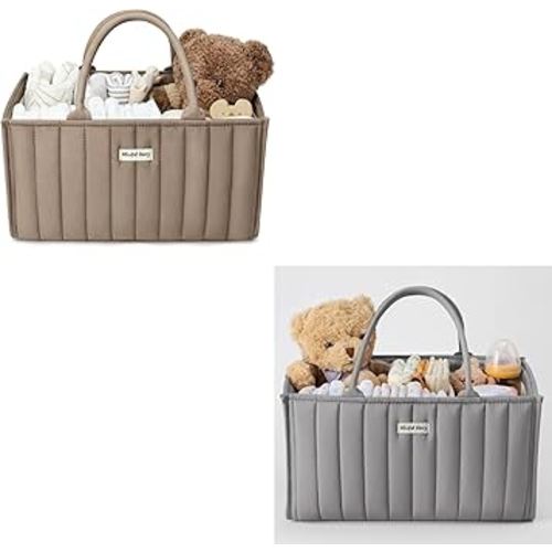 Blissful Diary Baby Diaper Caddy Organizer Mocha Brown + Light Gray
