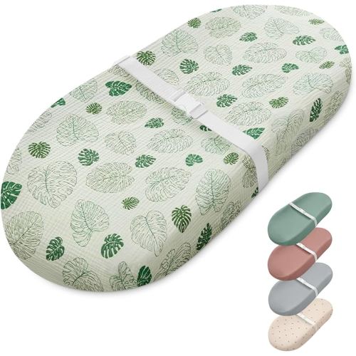 Blissful Diary Muslin Baby Changing Pad with Waterproof Lining Foam, Diaper Changing Table Pad with Cover for Dressers (Monstera, Avocado)