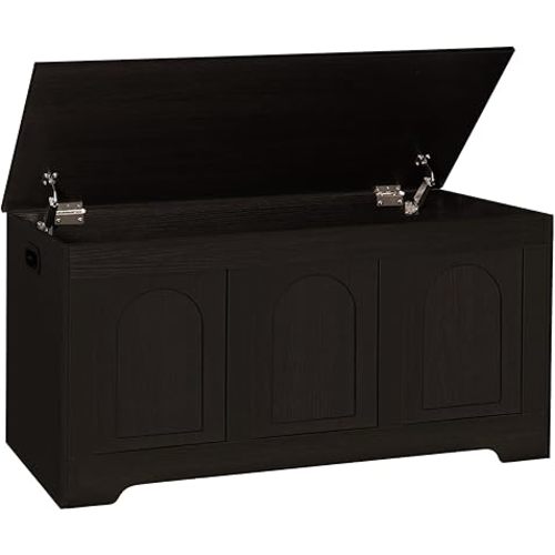 DINZI LVJ Storage Chest, 39.4” Wooden Toy Box with 2 Safety Hinges, Entryway Shoe Bench with Flip-Top, Sturdy Large Storage Trunk for Living Room, Bedroom, Playroom, Easy Assembly, Espresso