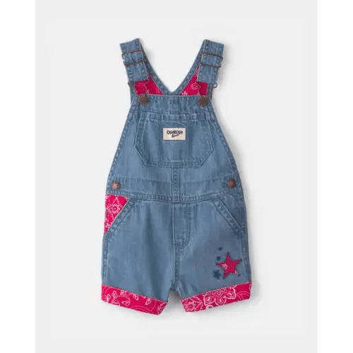 Baby Girl Bandana Denim Shortall - Medium Wash - OshKosh B'gosh | Carter's