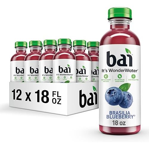 Bai Antioxidant Infused Water Beverage, Brasilia Blueberry, with Vitamin C and No Artificial Sweeteners, 18 Fluid Ounce Bottle, 12 Pack