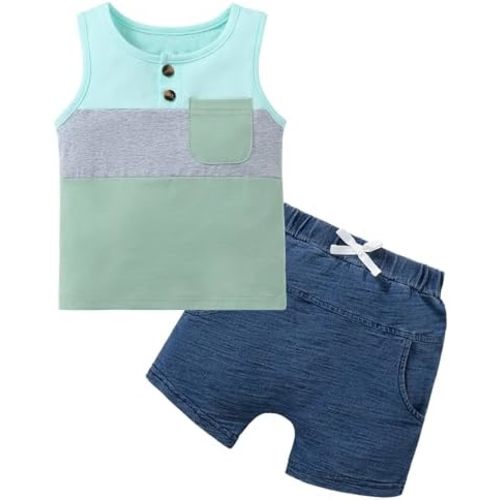 Jecson Baby Boy Summer Clothes Toddler Boy Outfits Letter Print Short Sleeve T-Shirt Denim Shorts Clothing Set 6M-4T