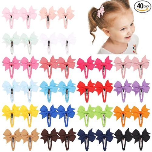 YHXX YLEN 20PCS Baby Bow Hair Clips for Girls, 2.36 Inch Fully Wrapped Toddler Hair Clips, Soft Non Slip Snap Hair Barrettes Hair Accessories for Baby Toddler Girls Kids (10 Colors)