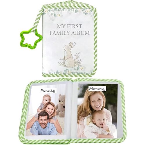Baby's First Family Album Soft Photo Cloth Book, Memory Album Holds 4x6 Photos for Babies, Newborns, Toddlers & Kids (Rabbit)