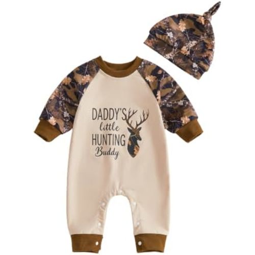 Baby Boy Hunting Outfit Camouflage Long Sleeve Jumpsuit Hat