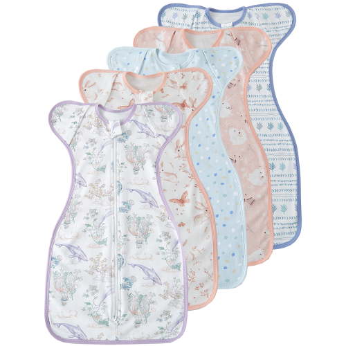 ATAIKU Newborn Swaddle Sleep Sack 0-6 Months 0.5 Tog Arms Up Transition Swaddles for Baby with Arms In/Out Zipper 100% Cotton - 1 Piece Purple