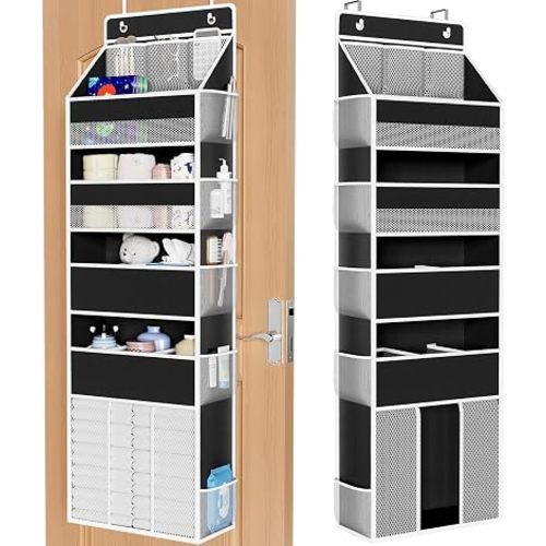 WISELIFE 5-Tier Over the Door Organizer for Nursery Hanging, Black