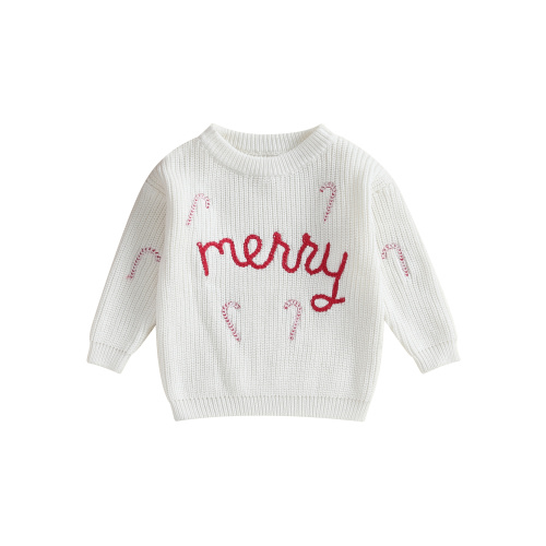 Newborn Baby Girl Boy Christmas Knit Sweater Merry Candy Cane Embroidery Winter Warm Sweatshirt Outfit Fall Clothes