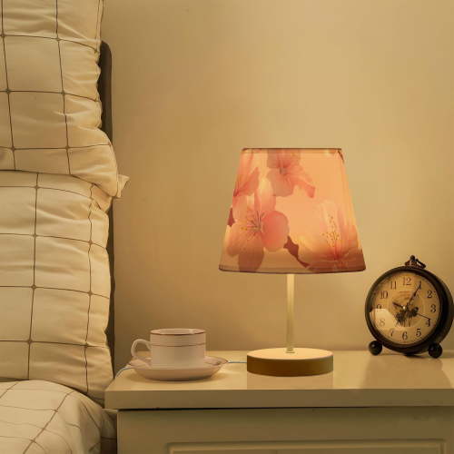 Pink Cherry Blossom LED Desk Lamp Table Lamp USB Bedside Nightstand Small Lamp for Bedroom Living Room Kids Room