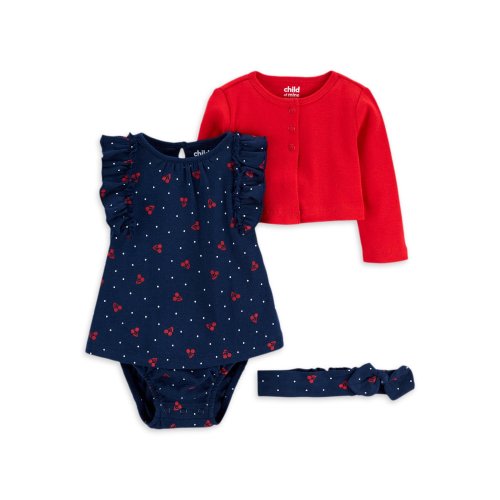 Child of Mine by Carter's Baby Girl Long Sleeve Cardigan, Dress & Headband, 3pc Outfit Set