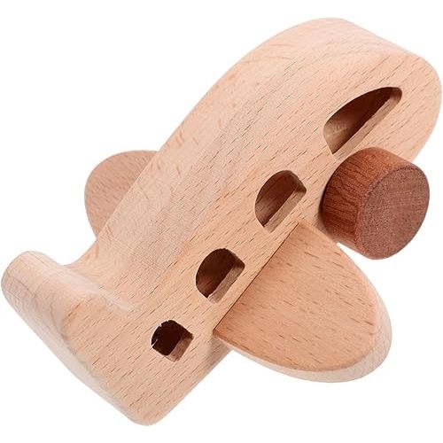 YARNOW Wooden Airplane for Sensory Learning with Beads Easy Push Pull for Fine Motor Skills Educational Plaything for Years Natural Beech
