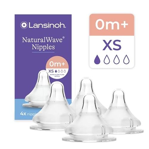 Lansinoh NaturalWave Baby Bottle Nipples, Extra Slow Flow (XS), 4 Count