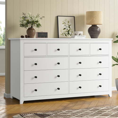 Romorgniz White Dresser for Bedroom with 10 Drawers, Wide Chest of Drawers, Large Wooden Storage Dresser for Bedroom, Living Room,Hallway