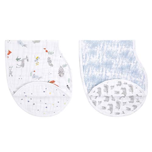 aden + anais Burpy Bib, 100% Cotton Muslin, Soft Absorbent 4 Layers, Multi-Use Burp Cloth and Bib, 22.5" X 11", 2 Pack, Naturally, 2 Pack
