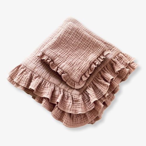 Organic Muslin Ruffle Blanket & Lovey Set (Dusty Rose)