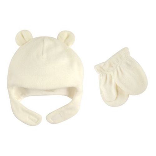 Luvable Friends Baby Beary Cozy Hat and Mitten 2pc, Cream, 0-6 Months