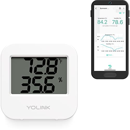 YoLink Smart Wireless Temperature & Humidity Sensor, Wide Temp Range for Fridge, Green House, Pet Cage, App Alerts, Emails, Text/SMS alerts- Hub Required