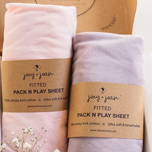 Pack and Play Sheets Fitted – Compatible with Graco Pack n Play Playard Crib and Other 27 x 39 Inch Playpen Mattress – Snuggly Soft 100% Jersey Cotton – Pale Pink + Lilac – 2 Pack | Fitted, Compatible with Graco Pack n Play, 27 x 39 Inch, Snuggly Soft, 10