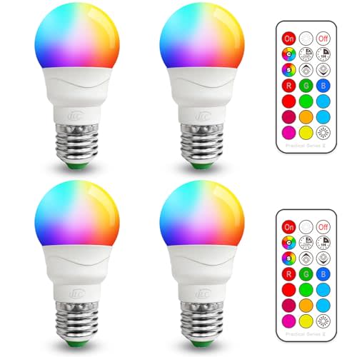 ILC RGB LED Light Bulb, Color Changing Light Bulb, 40W Equivalent, 450LM, 2700K Warm White 5W E26 Screw Base RGBW, A15 Color Lights Bulb - 12 Color Choices - Timing Infrared Remote Control (4 Pack)