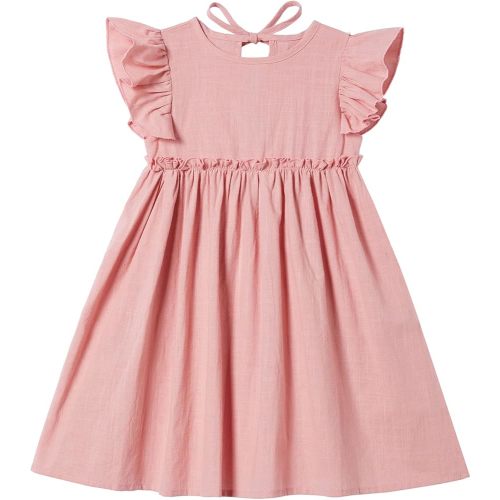 Csbks Toddler Baby Girls' Cotton-Linen Sundress with Ruffle Halter Sleeveless and Swing Dress