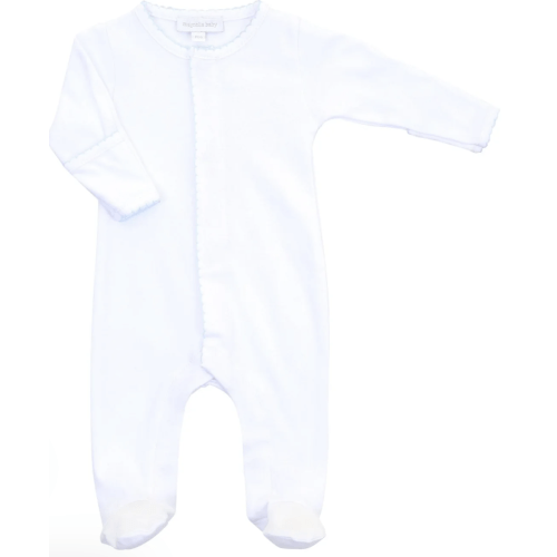 Essentials White with Blue Trim Footie Magnolia Baby