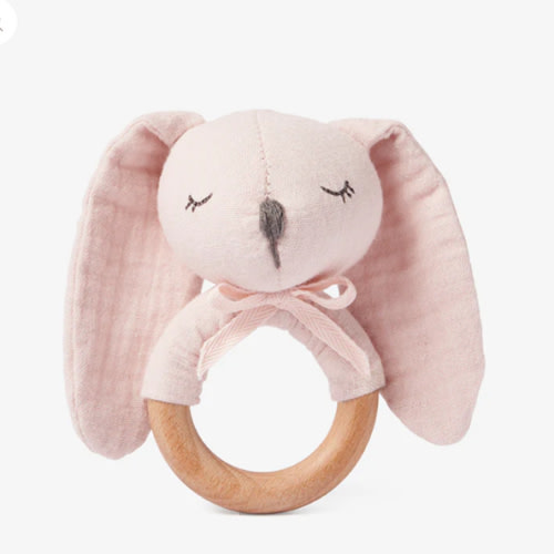 Blush Bunny Wooden Baby Rattle – Elegant Baby