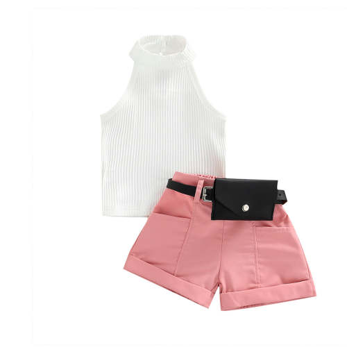 Little Girl Sleeveless Stand Up Collar Top Belted Shorts Set – The Trendy Toddlers