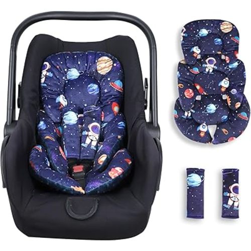 SWESEN Infant Car Seat Insert with 2 Strap Pads, Super Soft Carseat Head and Body Support for Baby Boys and Girls, Reversible Newborn Car Seat Insert Cushion for Strollers, Bouncers, Space