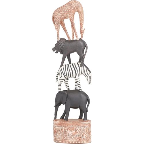 Deco 79 Polystone Safari Animals Decorative Sculpture Home Decor Statue, Accent Figurine 4" x 3" x 16", Multi Colored