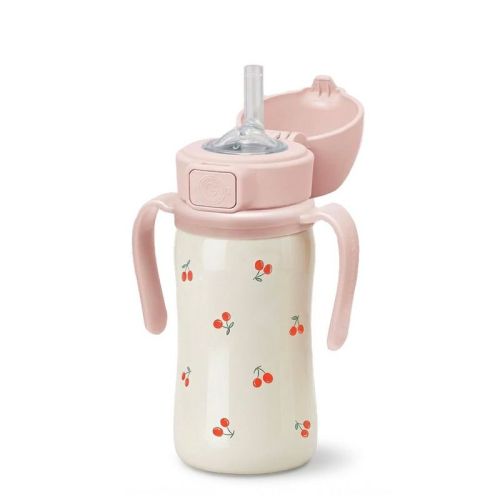 Grosmimi Stainless Steel Straw Cup with Flip Top - 10oz (12 Months+) Cherry_Peach 10oz