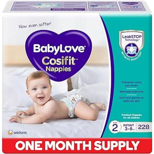BabyLove Cosifit Nappies Size 2 (3-8kg) | 1 Month Supply 228 Pieces (3 x 76 Pack)