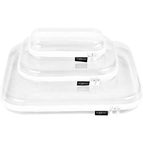 Hard Sided Clear Zipper Case for Storage- Professional-Grade Plastic Clear Zipper Pencil Case,Toy Storage Bins, Toiletry Pouch, Travel Organizer, Cosmetic Bag(White,3 Pack, LMS)