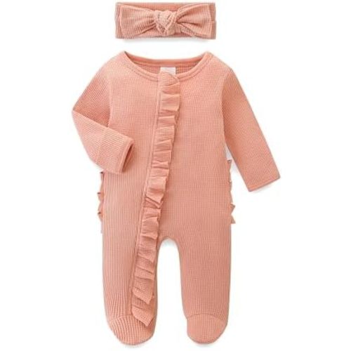 Newborn Baby Romper Cotton Infant Girl Outfit Zippers Ruffle Jumpsuit and Headband Spring Fall Winter Clothes