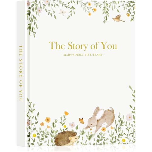 Baby Memory Book for Boy Girl - The Story of You, Newborn Babys Book Keepsake Photo Album for New Parents, Leather Cover Baby First 5 Year Milestone Journal Scrapbook (154 Pages)