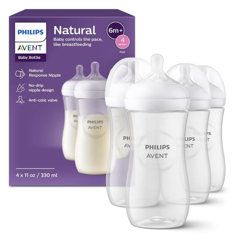 Philips Avent Natural Baby Bottles, Medium Flow, 9 oz, BPA-Free, 4-Pack