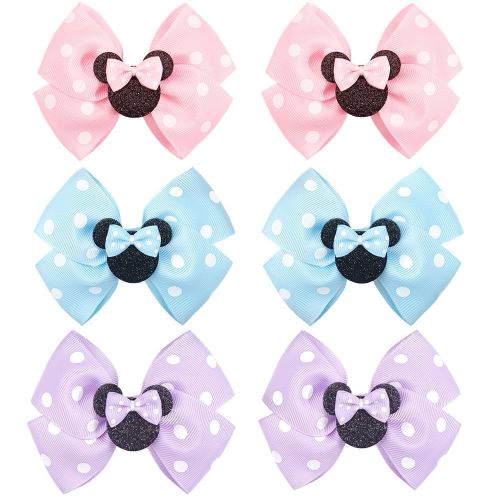 3 Pairs Mouse Ears Hair Bows Clips Hair Bow 4 Inches Cute Mice Ears Toddler Hair Accessories for Women Girls for Birthday Party Favor Halloween Christmas Decoration