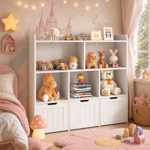 Aiho Kids Bookcase,Children's Book Shelf, 3 Drawers with wheels for Storage,Toddler Bookshelf for Nursery,Kids Rooms - White