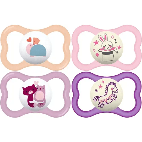 MAM Air Day & Night Baby Pacifier, for Sensitive Skin, Glows in The Dark, 16+ Months, Girl, 4 Count