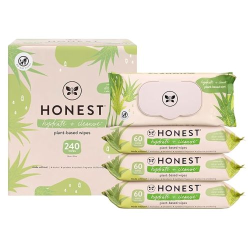 The Honest Company Hydrate and Cleanse Naturally Scented Wipes Cleansing Multi-Tasking 99% Water Plant Based Hypoallergenic Aloe Cucumber 240 Count