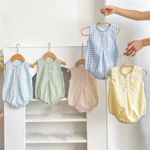 Swuxness Kids Sleeveless Rompers Plaid Breathable Casual Summer Short Length Garments