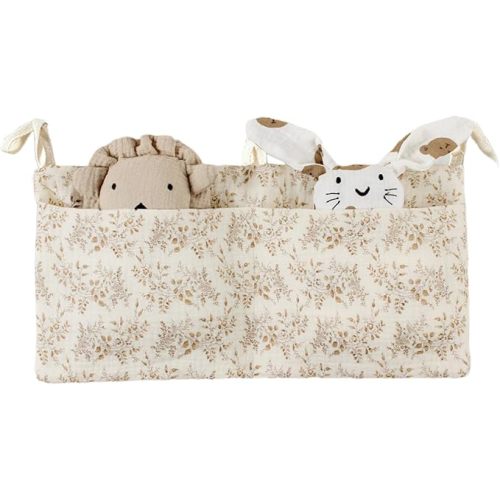 Lily Brown Cribs Storage Bag Baby Bedside Hanging Storage Bag for Drool Bibs Diaper Multifunctional Hanging Pocket Cotton Organizer Cotton Material